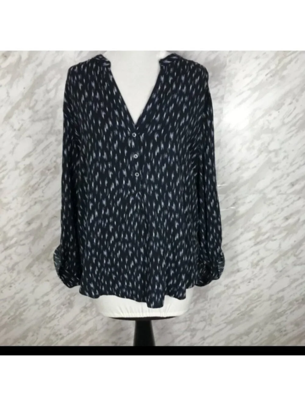 Soft Joie Daylan Half-Button Shirt Blouse Patterned Blue Grey